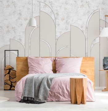 Cream art deco arches - Elegant digitally printed arched panels wall covering set against a raw plaster background. Made in the UK. For commercial interiors.