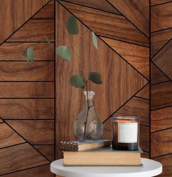 Wood geo - large scale walnut panels in an on-trend geometric design, stunning printed onto one of our textured bases.