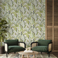 Folia Wallcoverings features expressive, hand-painted banana leaves in bold, trend-led colours.