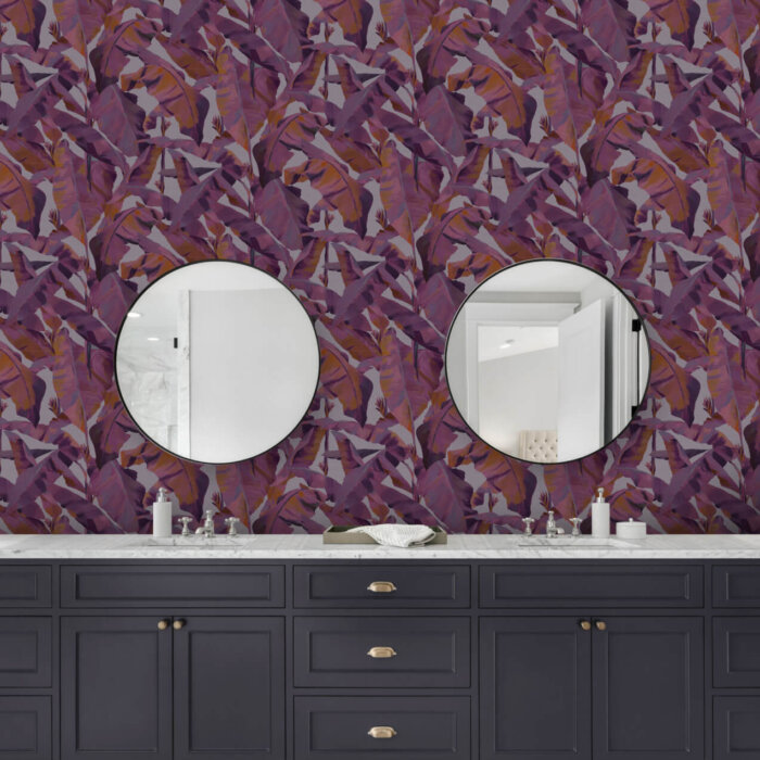 Folia Wallcoverings features expressive, hand-painted banana leaves in bold, trend-led colours.